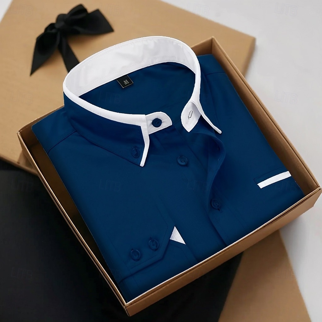 Homens Saia camisa de botão camisa de colarinho Camisa não de ferro Tecido Casamento Trabalho Azul Claro Branco Rosa Azul Marinha Manga Longa Colarinho Todas as Estações Roupa de 2026 por $26.99 –P10