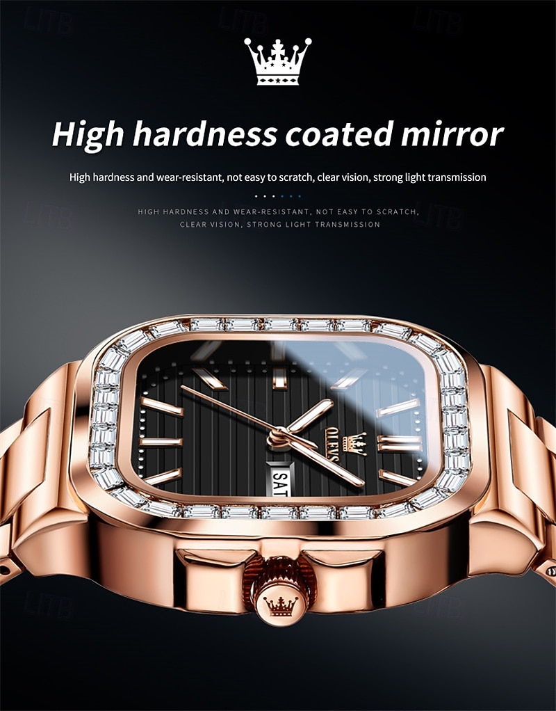 OLEVS miesten tankokello minimalistinen timanttikello muotipuku analoginen kvartsikello miesten kellot suorakulmainen vedenkestävä ruostumaton teräs hohtava päivämääräkello Valentinsdaglahja miehille 2026 - $41.99 –P4