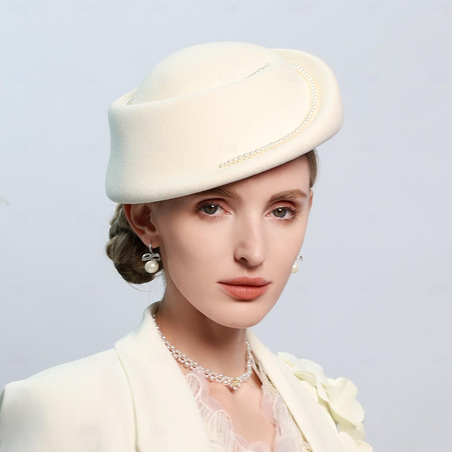 hatter 100% ull beret lue bryllup teselskap elegant bryllup med perle ren farge hodeplagg hodeplagg 2025 - $50.99 –P1