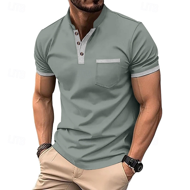 Men's Golf Shirt Golf Polos Shirts Work Casual Stand Collar Short Sleeve Basic Modern Color Block Patchwork Buttons Spring & Summer Regular Fit Black White Army Green Blue Brown khaki Golf Shirt 2025 - $17.99 –P11