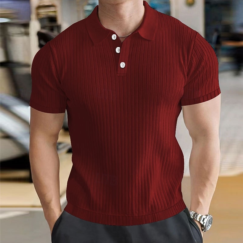 Herren Rippenstrick-Top Muskelshirt Arbeit Lässig Klassisch Kurzarm Basic Modern Einfarbig Knöpfe Frühling & Sommer Schmale Passform Schwarz Weiß Burgunderrot Hellgrau Khaki Rippenstrick-Top 2025 - $21.99 –P8