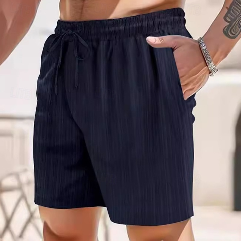 Homens Calção Shorts de linho Shorts de verão Shorts de praia Com Cordão Cintura elástica Tecido Respirável Comprimento do joelho Ao ar livre Feriado Praia Férias Casual Preto Branco de 2025 por $16.49 –P3