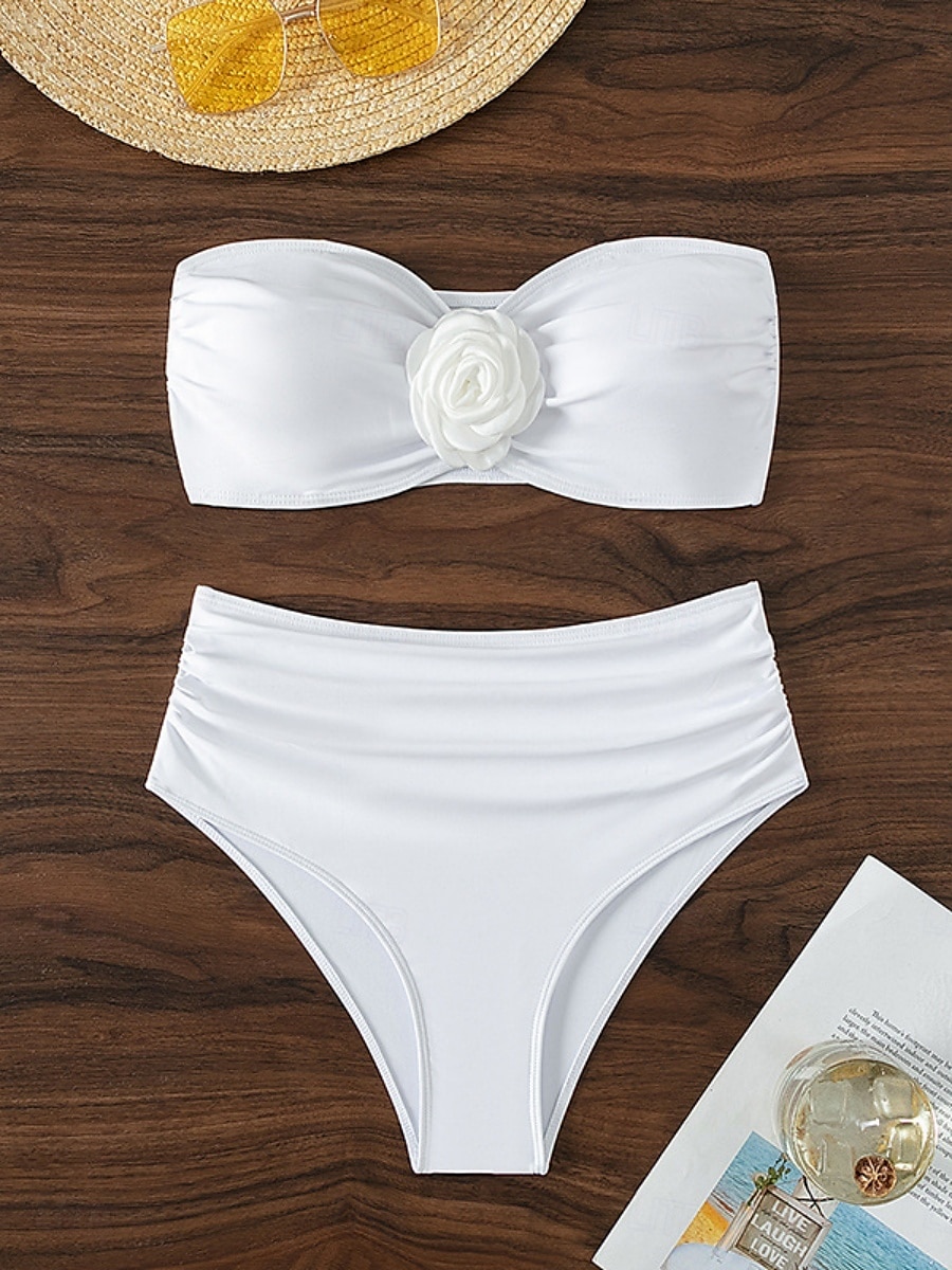 Dame Badetøy Bikini 2 stk Underbukser Badedrakt Åpen rygg Tynn Ferie Strand Klær Helfarge Stroppeløs Ermeløs Badedrakter 2025 - $23.99 –P4