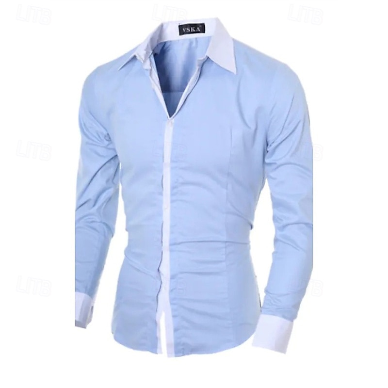 Hombre Camisa Camisa para Vestido Abotonar la camisa Bloque de color Boda Fiesta Negro Blanco Rosa Celeste Claro Manga Larga Diseño Primavera & Otoño Ropa 2026 - $21.99 –P3