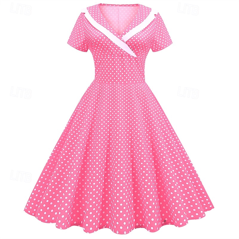 Elegante Classico Anni 1950 Vestito A Pois Linea ad A Costume Per donna San Valentino Evento / Festa Data Tè Adulti Vestito Primavera & Estate del 2025 a $21.99 –P1