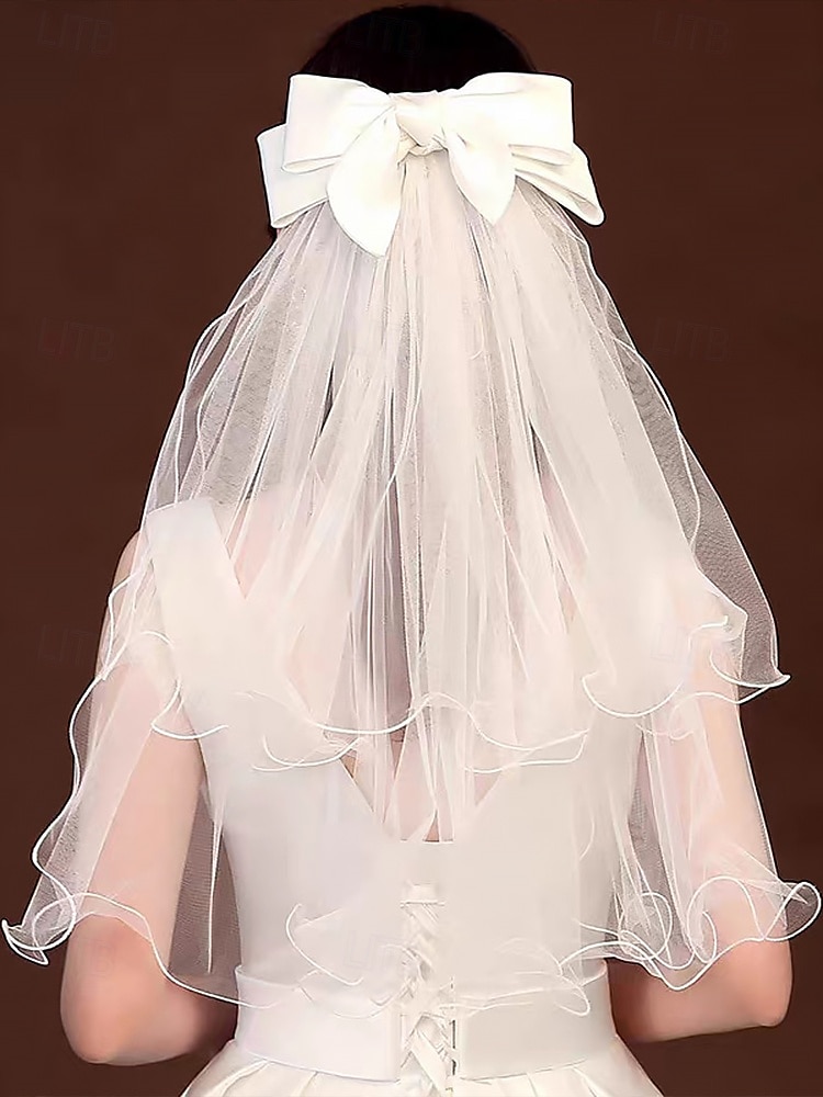 elegante ivoren bruidssluier met satijnen lint - zachte tule en satijnen afwerking perfect voor een dromerige bruiloft 2025 - $9.99 –P3