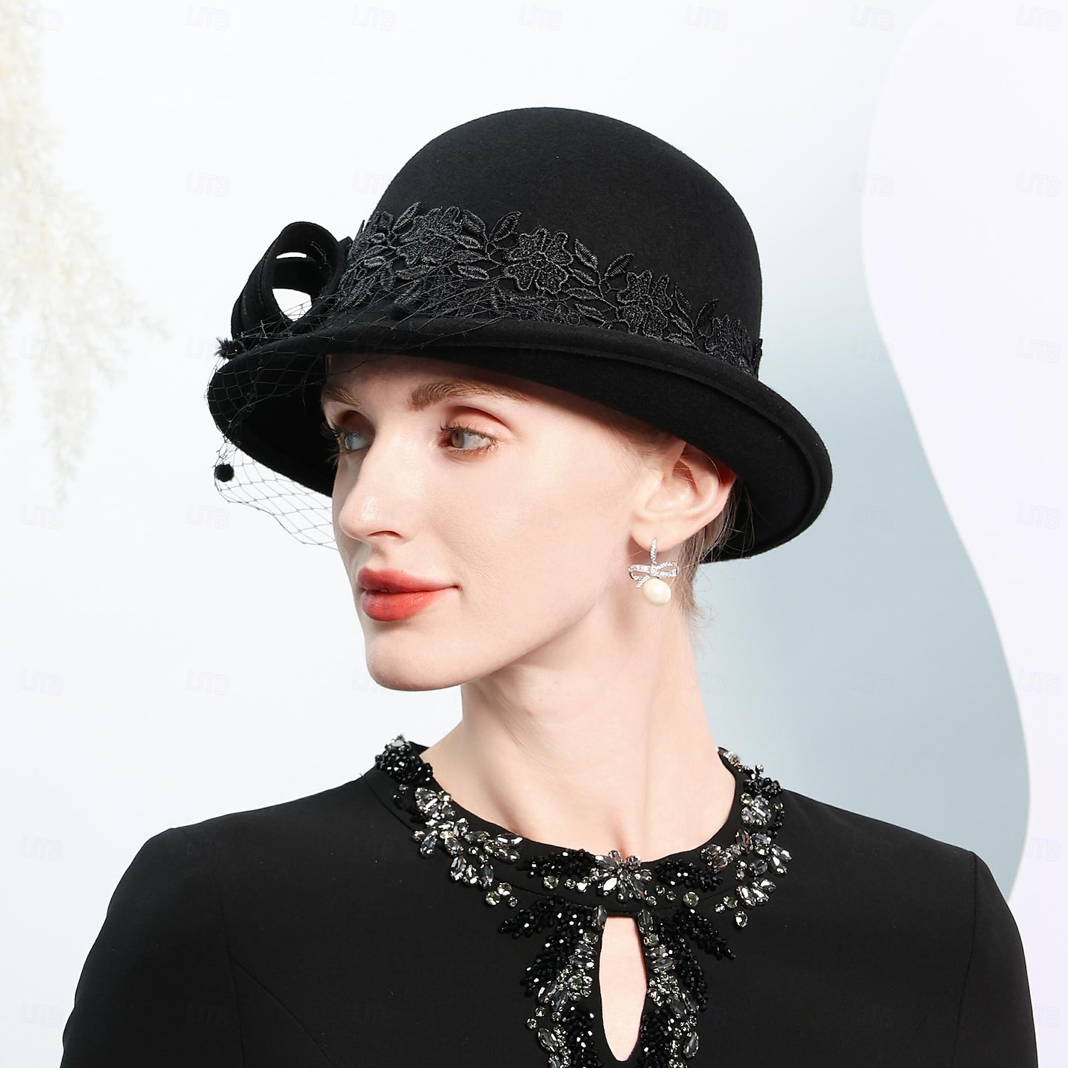 kalapok 100% gyapjú tányér / cloche kalap vödör sapka cilinder tea party elegáns esküvő csipke szalagokkal fejdísz fejfedő 2025 - $43.99 –P15