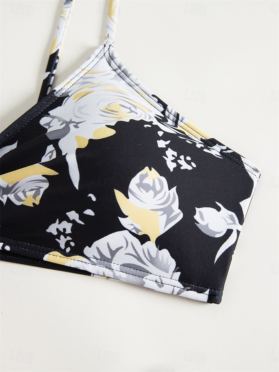 Dames Zwemkleding Driedelig Zwempak Buikcontrole Hoge taille Vakantie Strand Kleding Grafisch V-hals Lange mouw Badpakken 2025 - $33.99 –P5
