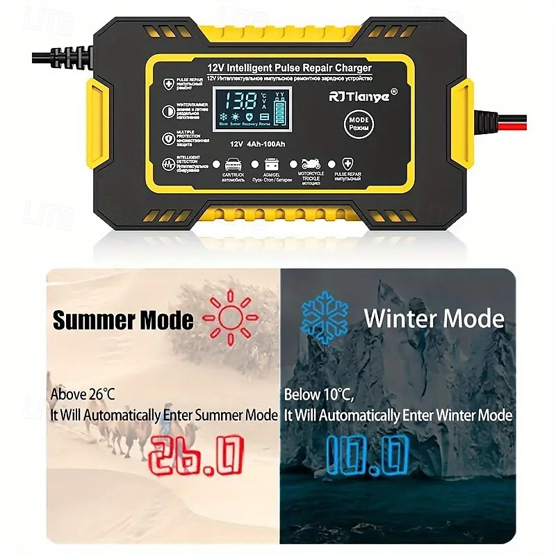 Intelligent 12V Car Battery Charger & Maintainer - 6A Pulse Repair LCD Display AGM GEL SLA & Wet Cell Temperature Compensation 4-100Ah Range 2025 - $56.99 –P3