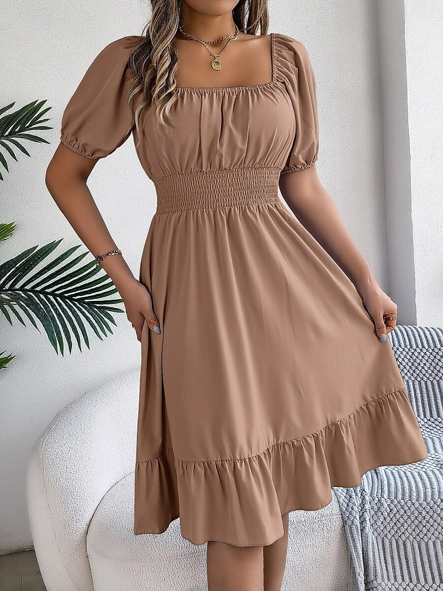 Per donna Mini abito Abito casual Abito linea A Abito da lattaia Moda Essenziale Informale Da mare Giornaliero Standard Liscio Manica corta Squadrata Cachi Azzurro Estate Primavera del 2025 a $31.99 –P10