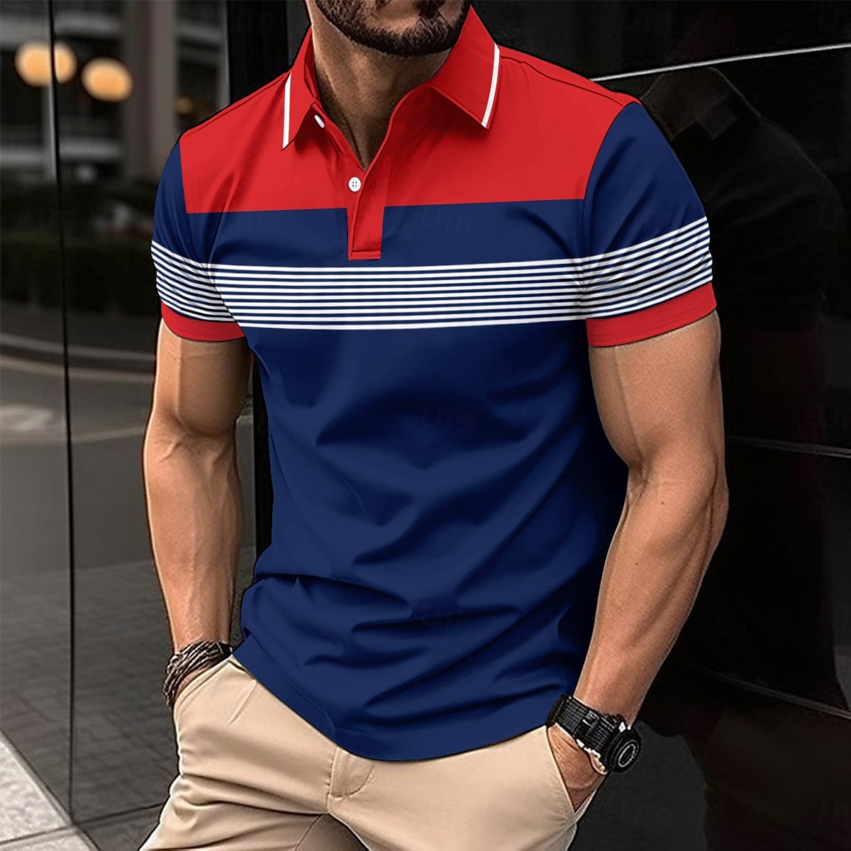 Herre Business Polo Golf skjorte Virksomhet Avslappet Knaphul Klassisk Kortermet Fargeblokk Stribe Lapper Knapper Sommer Vår & Vinter Hvit Rød Oransje Grønn Kakifarget Grå Business Polo 2025 - $21.99 –P10
