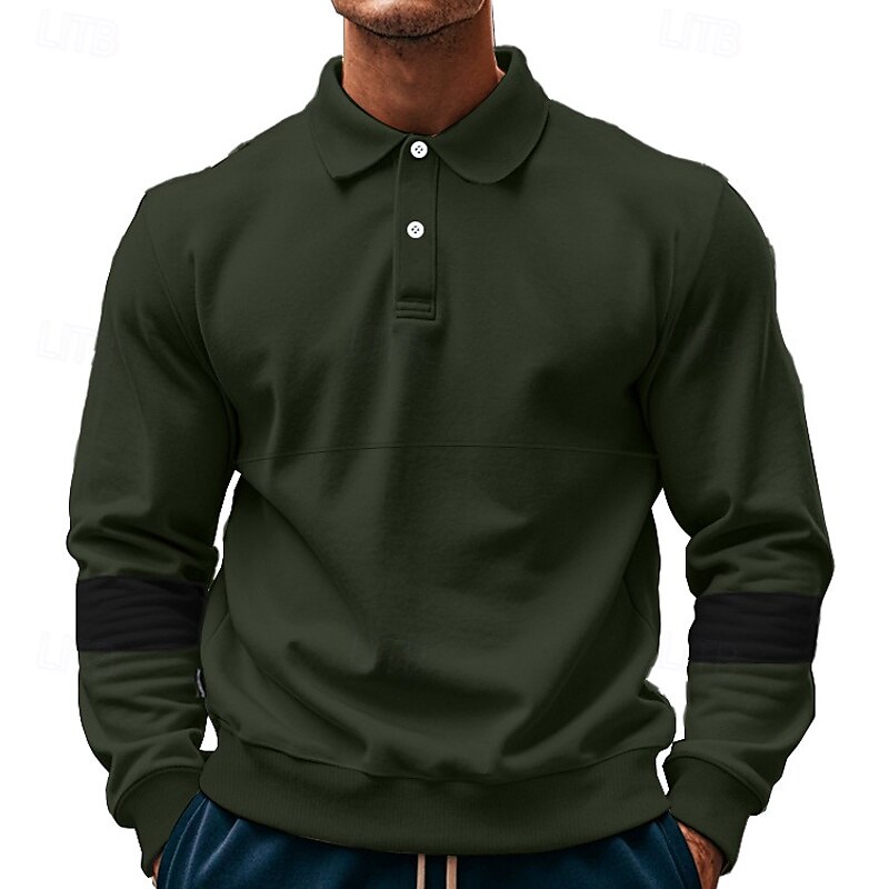 Men's Golf Shirt Golf Polos Shirts Work Casual Lapel Long Sleeve Basic Modern Color Block Patchwork Buttons Spring &  Fall Regular Fit Black White Army Green Khaki Gray Golf Shirt 2025 - $25.99 –P16