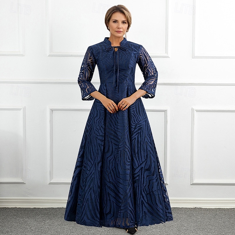 vestido de mãe da noiva em corte A elegante decote em V comprimento até o chão renda manga 3/4 com laço(s) 2025 de 2025 por $131.99 –P1