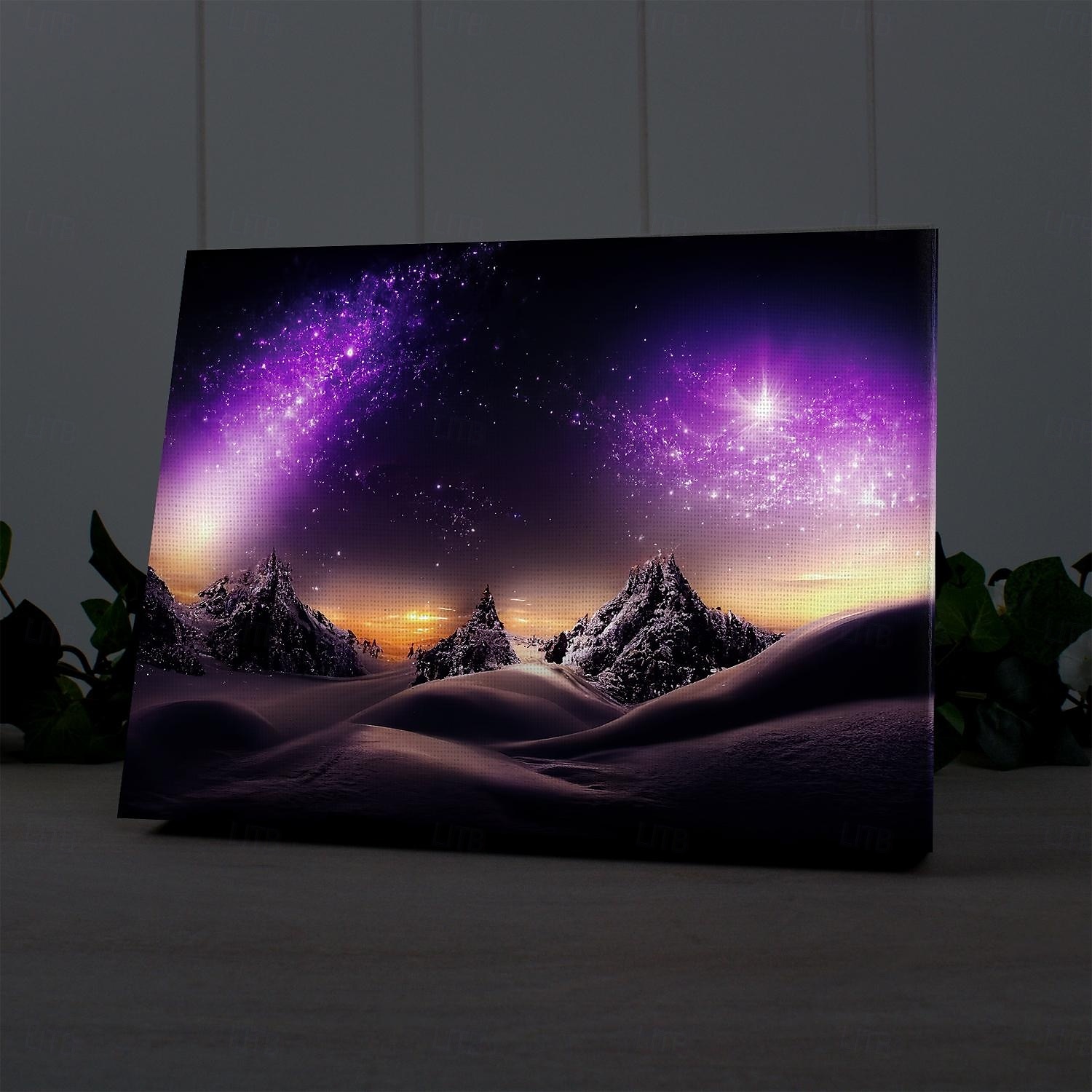 landskap berg galax led canvas väggkonst led upplyst väggdekor 2aa batteridriven upplyst canvas tryck led ljus kök sovrum eller heminredning 2025 - $50.99 –P1