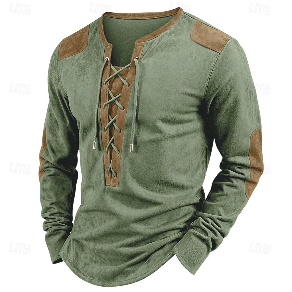 Hombre Camiseta con diseño de gofre Camiseta Camisa henley gofrada Manga Larga cuello con cordones Otoño Color sólido Tradicional / Retro Casual Retazos Bolsillo Exterior Hogar Deporte Rojo Azul 2025 - $30.99 –P1
