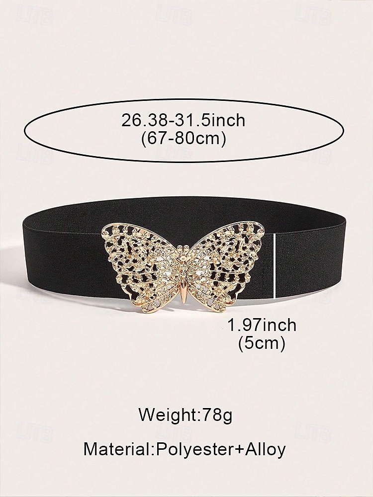 женский эластичный пояс темно-синего цвета с золотой пряжкой-бабочкой | идеально подходит для платьев и юбок 2025 - $11.99 –P6