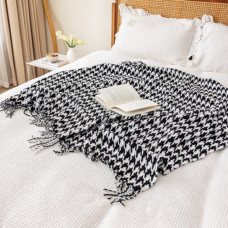 coperta con lavorazione a pied de poule modello classico e senza tempo coperta resistente e morbida perfetta per letti, divani o sedie aggiunge un tocco sofisticato all'arredamento della tua casa del 2025 a $28.99 –P5