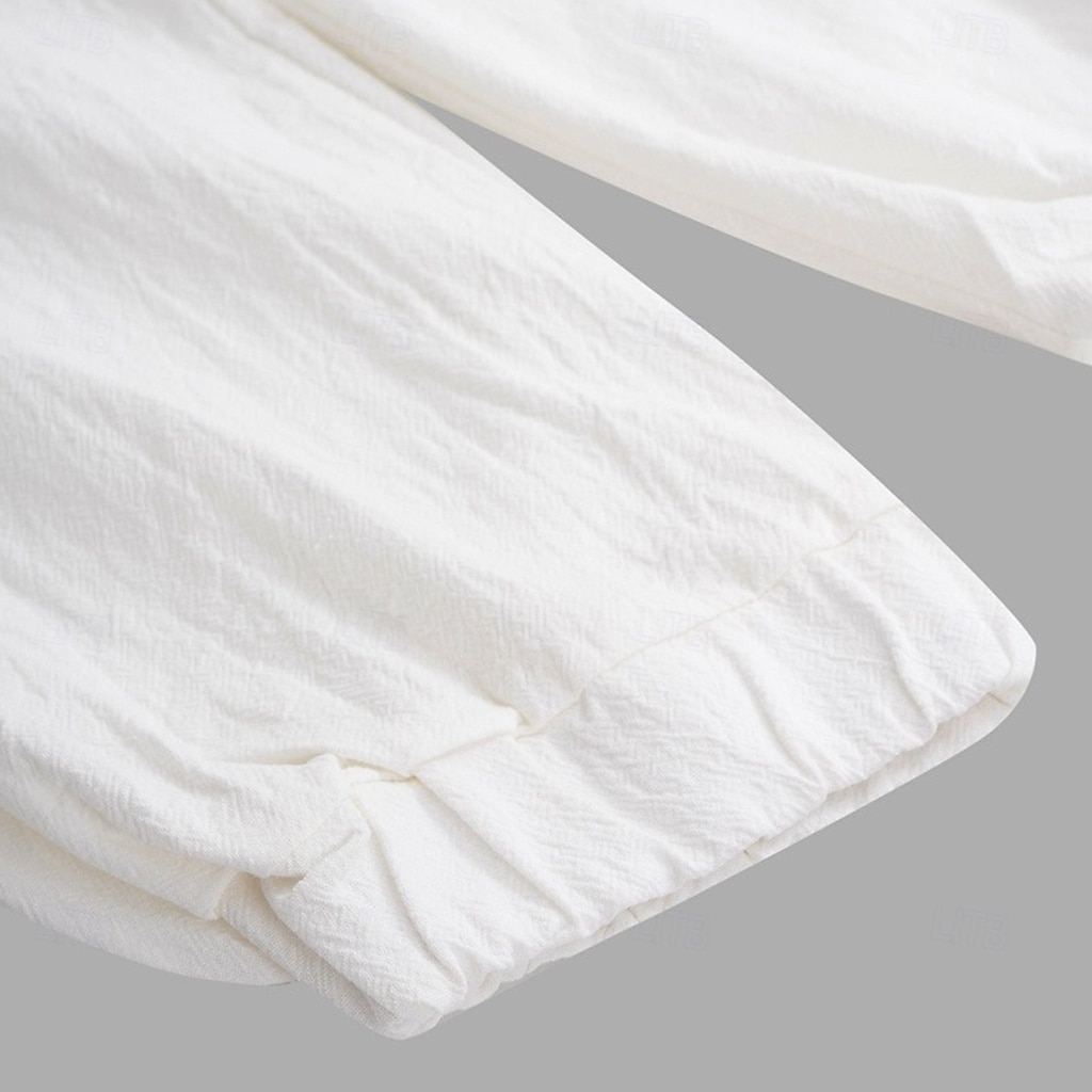 Homens Calças de linho Calças Calça verão Cintura elástica Perna reta Ascensão alta Côr Sólida Conforto Respirável Comprimento total Casa Simples Casual Preto Branco Sem Elasticidade de 2025 por $23.99 –P6