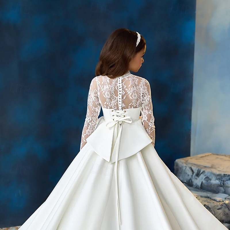 kinderkleidung Mädchen Kleid für die Erstkommunion Party Kleid Feste Farbe Ärmellos Langarm Leistung Hochzeit Party Gitter Prinzessin Süß Gitter Mitte der Wade Etuikleid Tüll-Kleid Sommer Frühling 2025 - $105.99 –P5