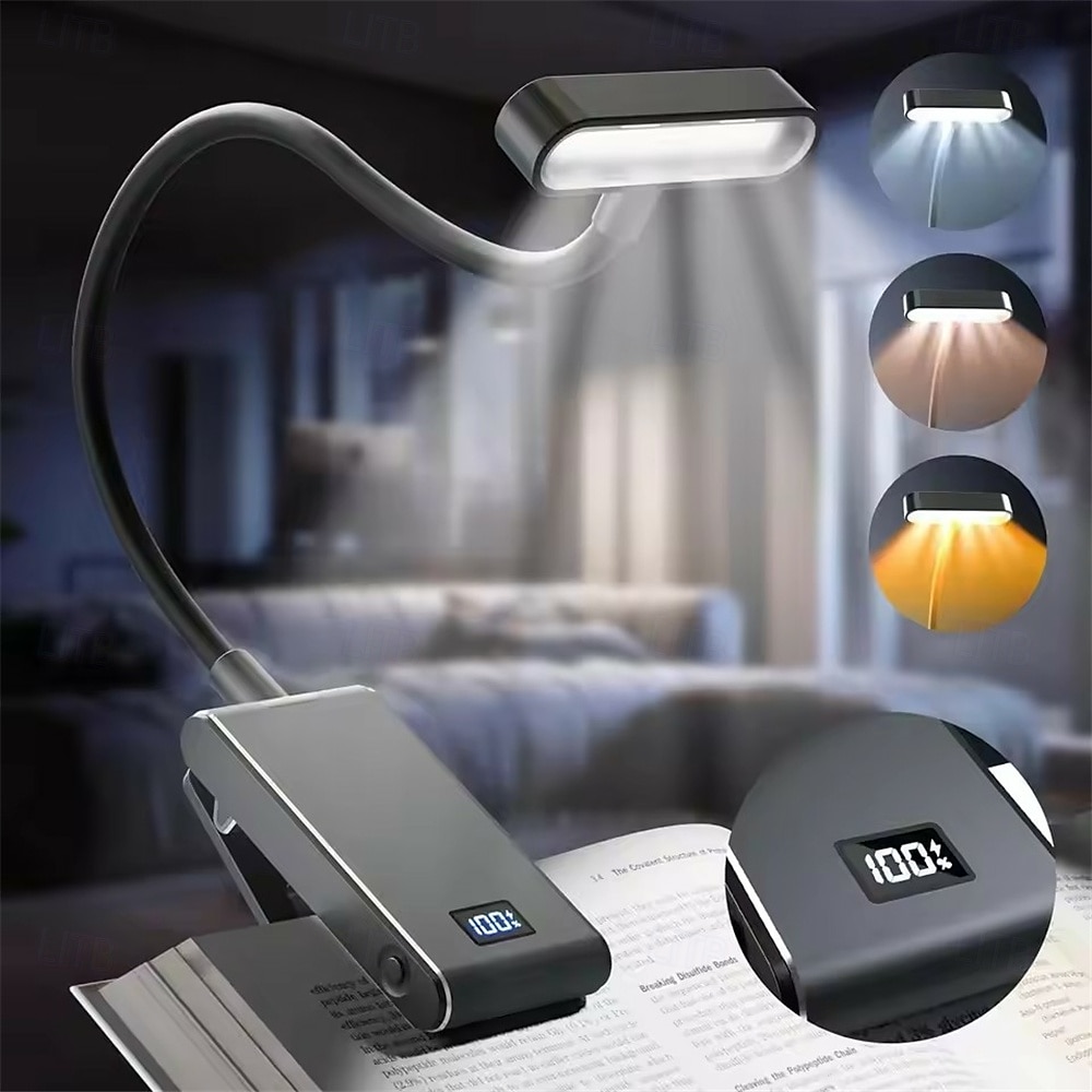 luz de leitura recarregável de alumínio - 3 cores, 3 níveis de brilho, mini luz de livro de encaixe, luz anti-azul, design flexível e dobrável para cabeceira, estudo e leitura noturna de 2025 por $43.99 –P1