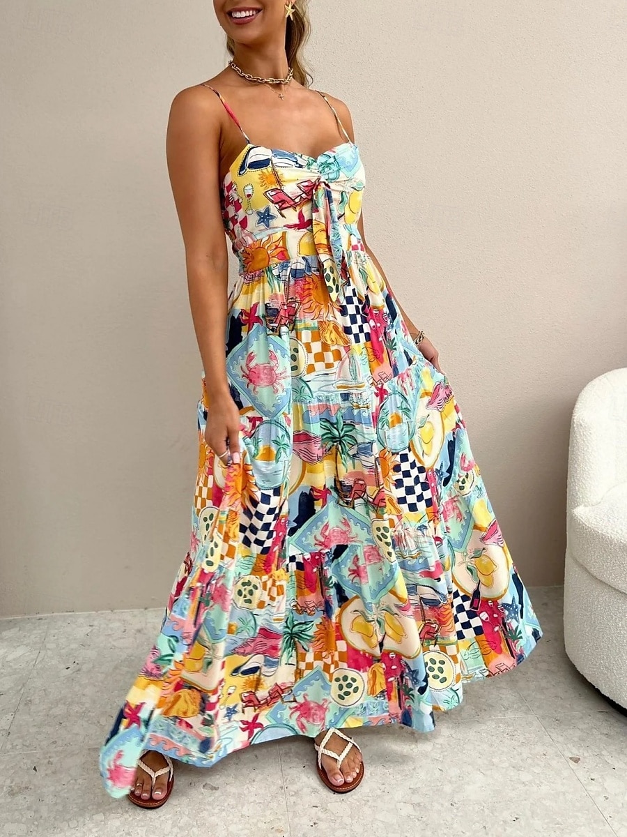 Mujer Vestido maxi Vestido informal Vestido de Columpio Vestido de una línea Vestido lencero Casual Diario Ajuste regular Bloque de color Sin Mangas Con Tirantes Azul Piscina Azul cielo Verano 2025 - $41.99 –P4