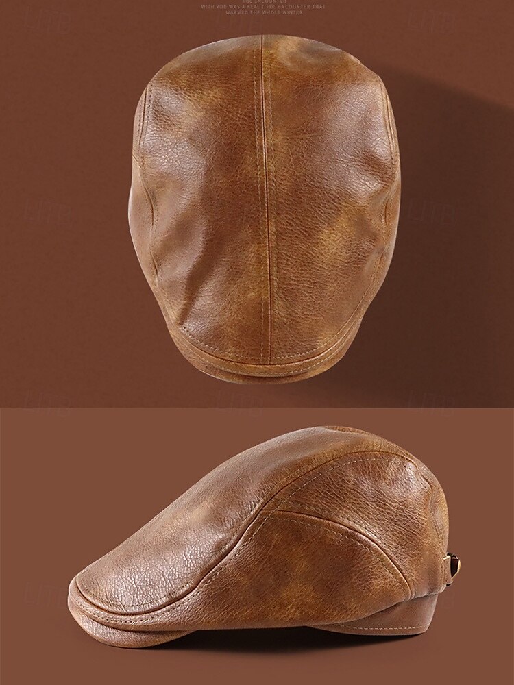 Stylish Brown Faux Leather Flat Cap with Vintage Finish | Perfect for Casual and Dressy Occasions 2025 - $19.99 –P6