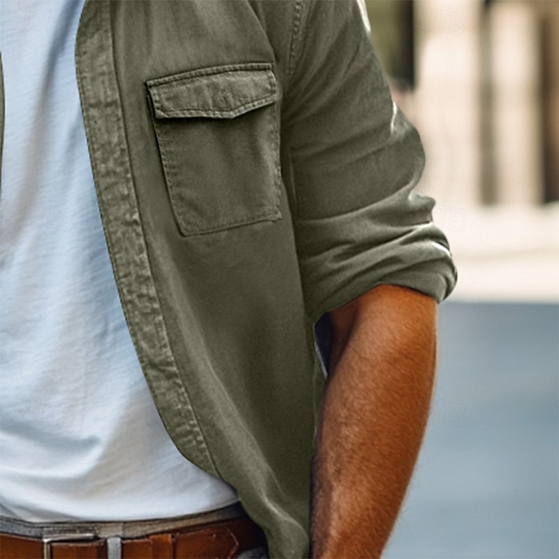 Hombre Camisa Camisas de trabajo Abotonar la camisa Camisa cargo Negro Verde Trébol Manga Larga Plano Diseño Vacaciones Festivos Bolsillo Ropa Moda Casual Cómodo 2026 - $31.99 –P3