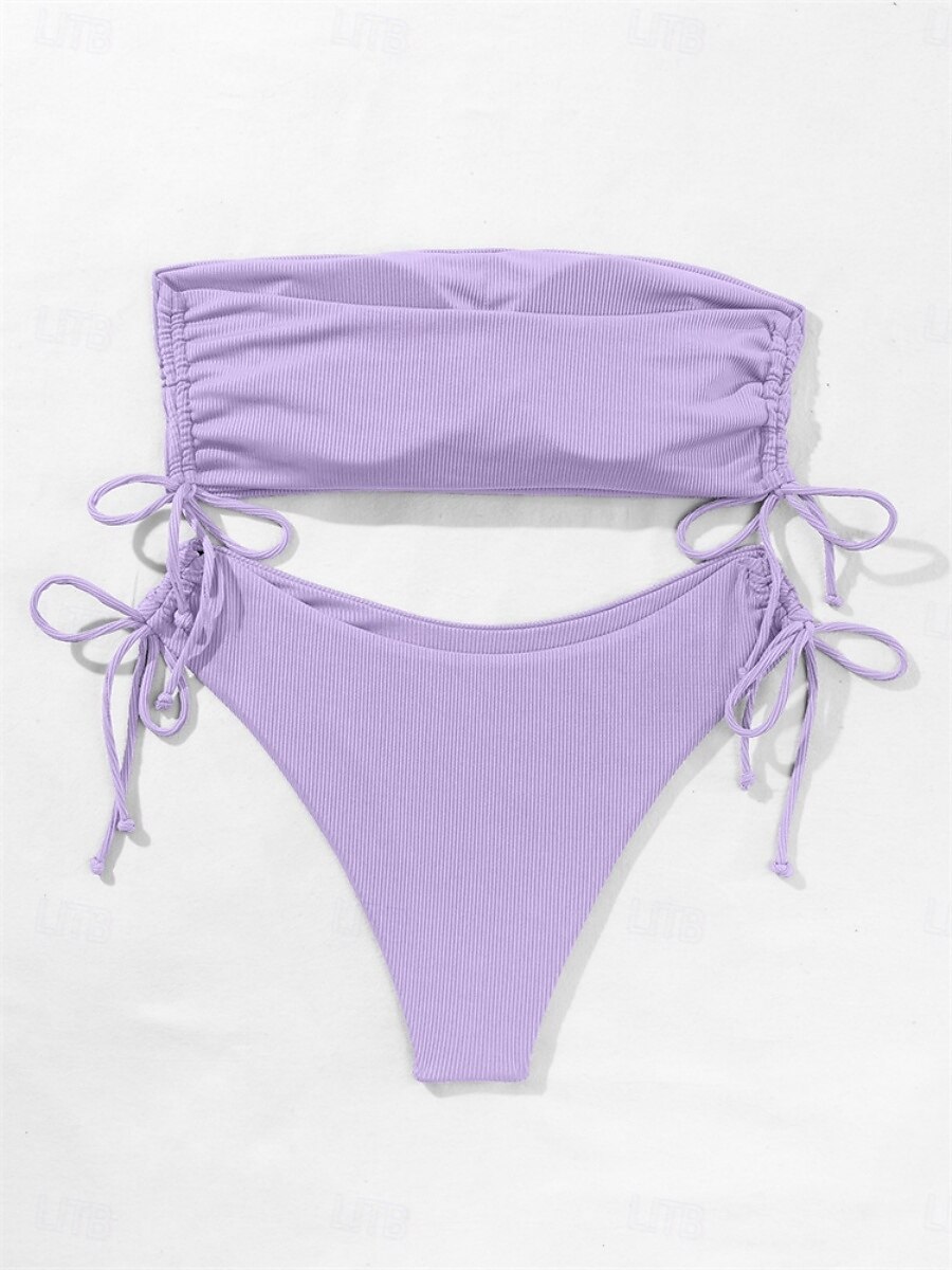 Dam Badkläder Bikini 2 st Kaxig Baddräkt Öppen rygg Smal Semester Standkläder Ensfärgat Ärmlös Baddräkter 2025 - $28.99 –P4