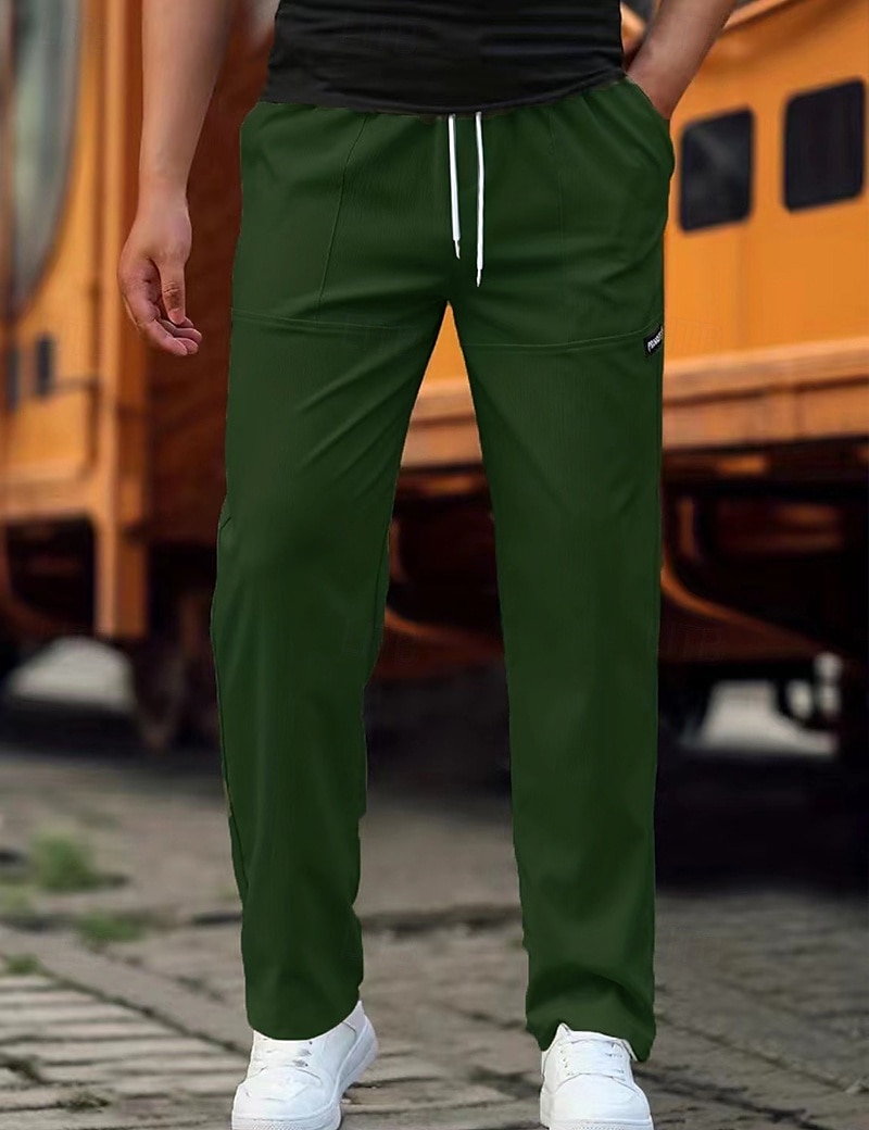 Men's Trousers Casual Pants Pocket Drawstring Elastic Waist Plain Comfort Soft Full Length Outdoor Casual Daily Fashion Streetwear Black Green 2025 - $20.99 –P4