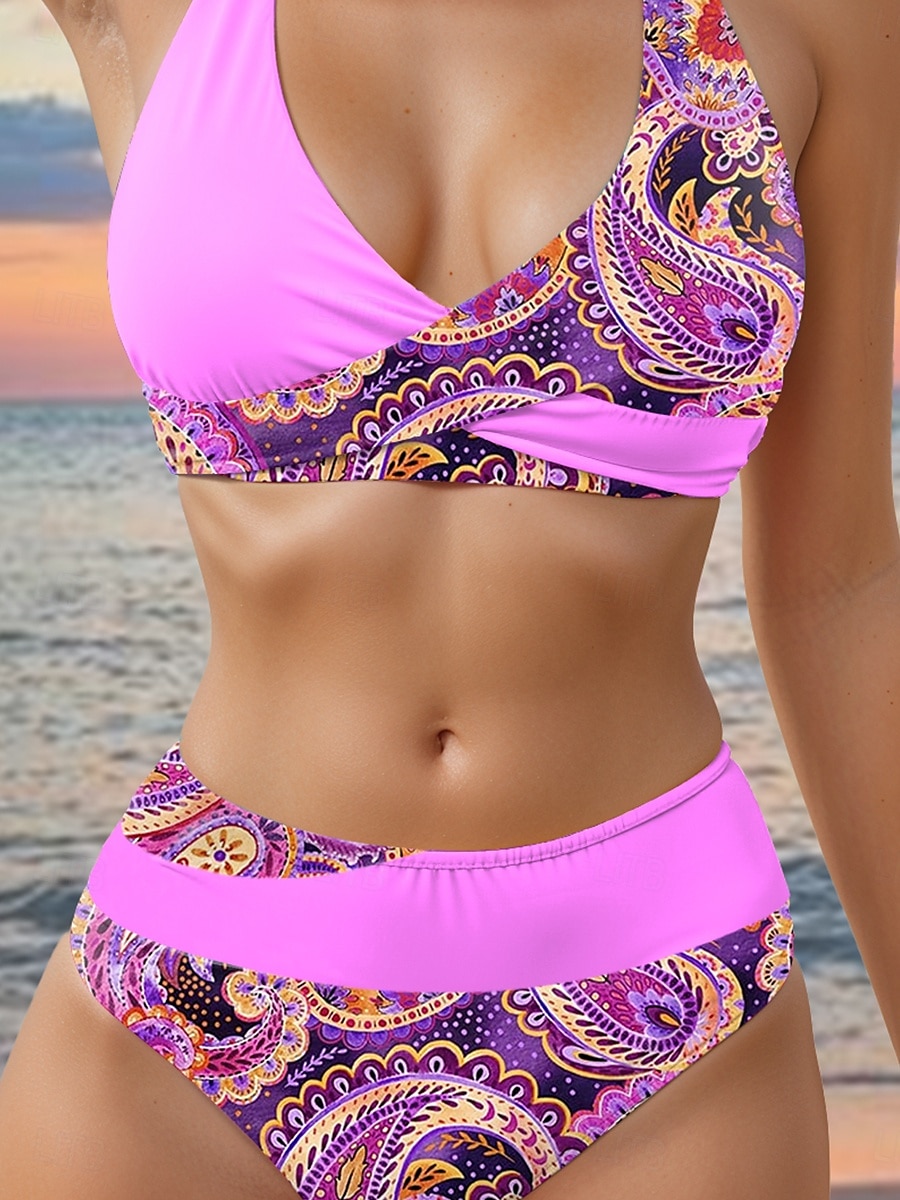 Kostiumy kąpielowe dla kobiet bikini 2-częściowy odważny kostium kąpielowy bez pleców wakacje plażowy paisley halter neck bez rękawów 2025 - $29.99 –P3