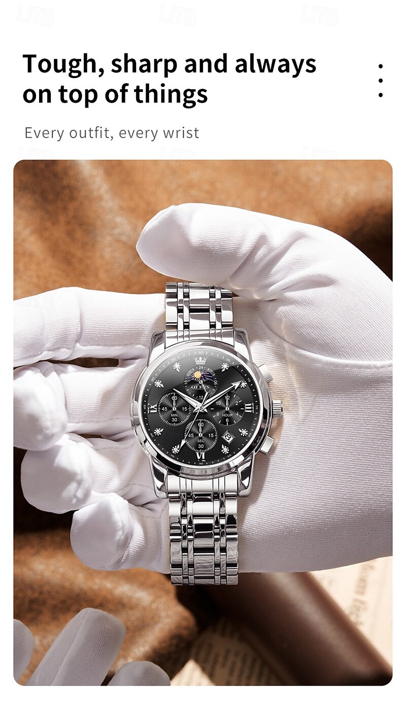 New Olevs Brand Stainless Steel Band Men'S Business Watch Calendar Luminous Chronograph Multifunction Simple Leisure Quartz Watch Fashion Waterproof Sports Men'S Wristwatch 2025 - $35.99 –P13