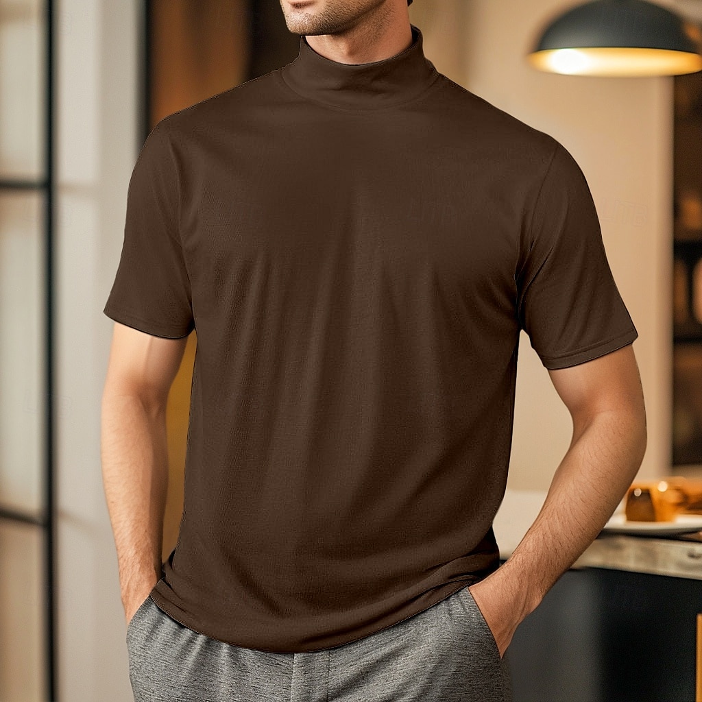 2026年 男性用 Tシャツ タートルネックシャツ 半袖 タートルネック 夏 春 平織り ファッション カジュアル 快適 ソフト 家 カジュアル 週末 ブラック ホワイト グレー メンズトップTシャツ  コレクション – $14.99 –P12