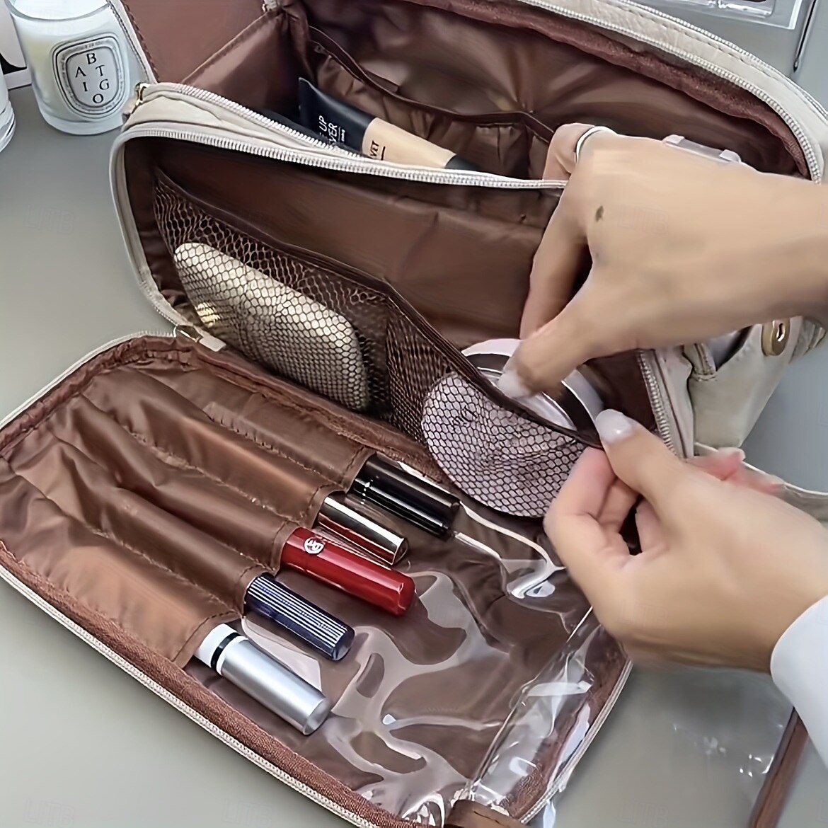 Large-Capacity Travel Cosmetic Bag, Multifunctional Makeup Organizer with Brush Holder, Portable Toiletry Storage Bag for Women 2025 - $8.99 –P2