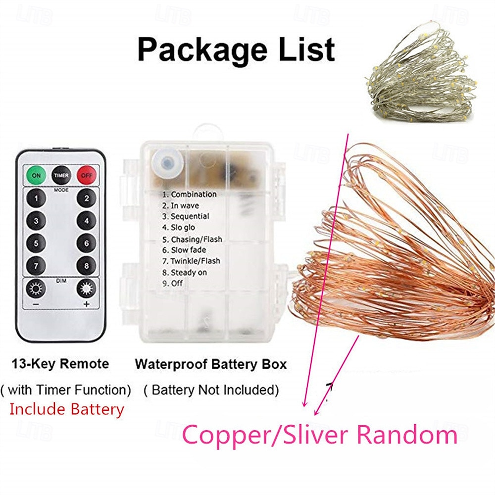 2pcs Copper Wire String Lights Battery Operated 8 Modes with Remote 50/100/200 LED Waterproof Fairy String Lights Decor 2025 - $18.99 –P1
