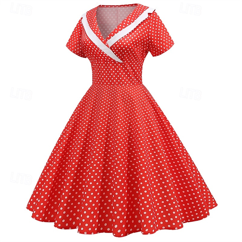 Elegante Classico Anni 1950 Vestito A Pois Linea ad A Costume Per donna San Valentino Evento / Festa Data Tè Adulti Vestito Primavera & Estate del 2025 a $21.99 –P5