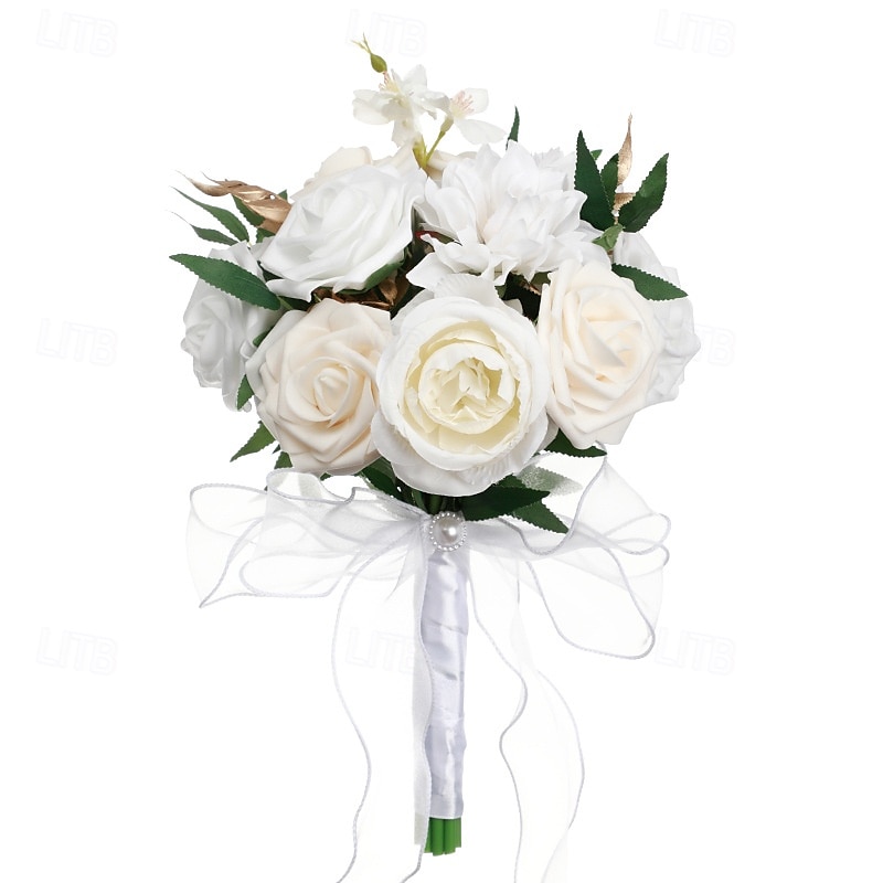 Ramos de novia, ramos de novia y dama de honor de estilo occidental con flores de seda artificiales, flores artificiales para fotografía de bodas al aire libre y accesorios 2025 - $21.24 –P9