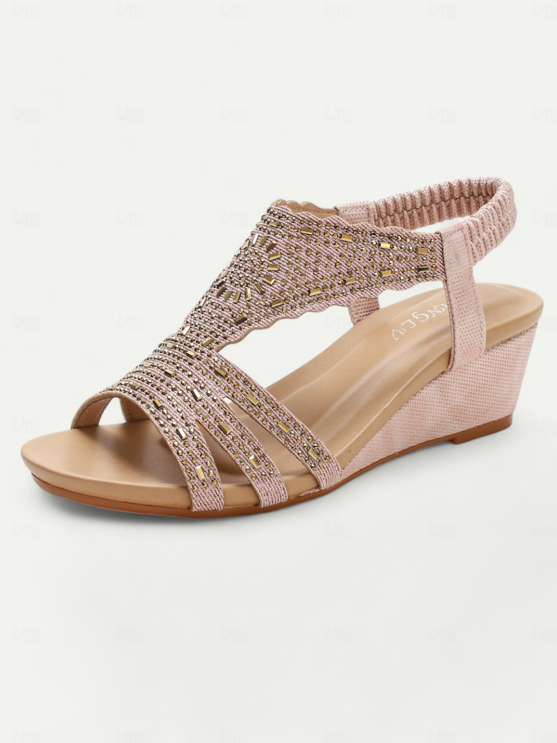 Women's Bohemian Rhinestone Wedge Sandals – Sparkly Elastic Strap Open-Toe Shoes for Summer, Beach, Casual & Evening Wear 2025 - $42.99 –P2