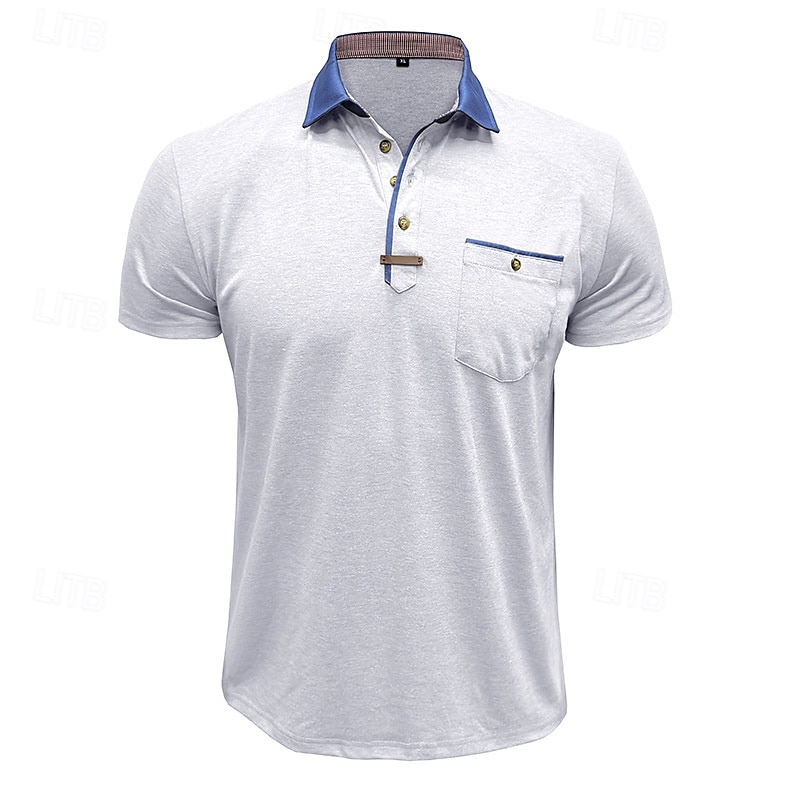 Per uomo Polo Camicia da golf Golf Attività commerciale Informale Classico Manica corta Di tendenza Tinta unica Bottoni Tasche Estate Primavera Standard Grigio scuro Verde foresta Blu denim Nero del 2026 a $22.99 –P9