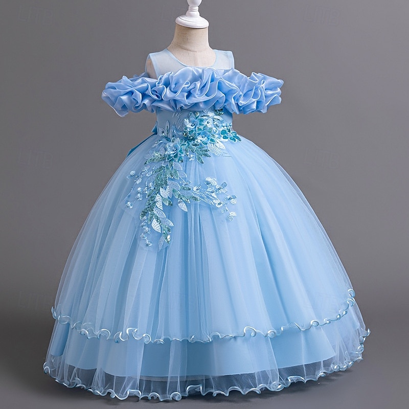Princess Floor Length Flower Girl Dress Pageant & Performance Cute Prom Dress Chiffon with Bow(s) Tiered Plisse Fit 3-16 Years 2025 - $78.99 –P8