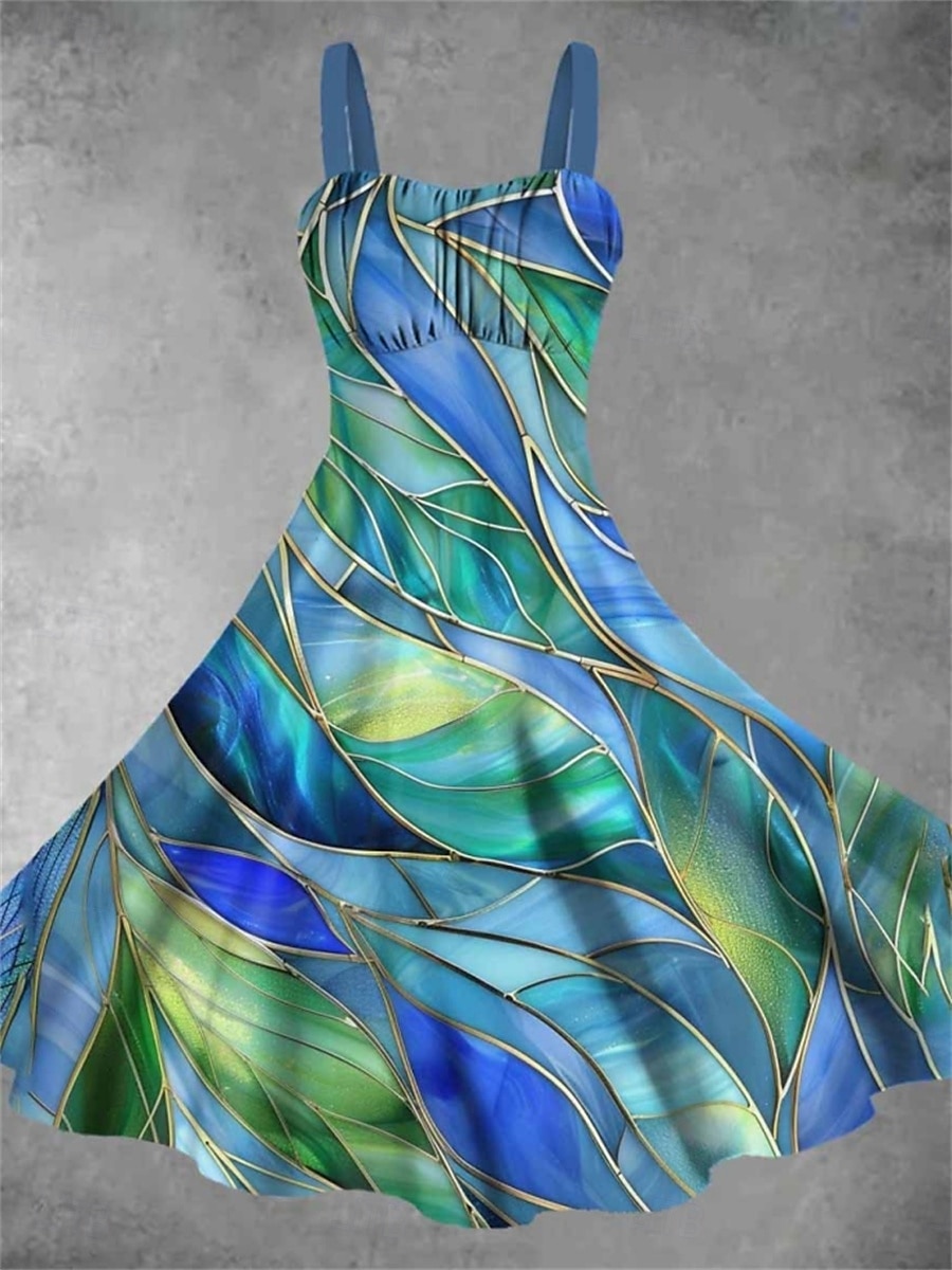 robe midi à bretelles à imprimé graphique pour femme élégante décontractée vacances maison sans manches été de 2025 ? $31.99 –P4