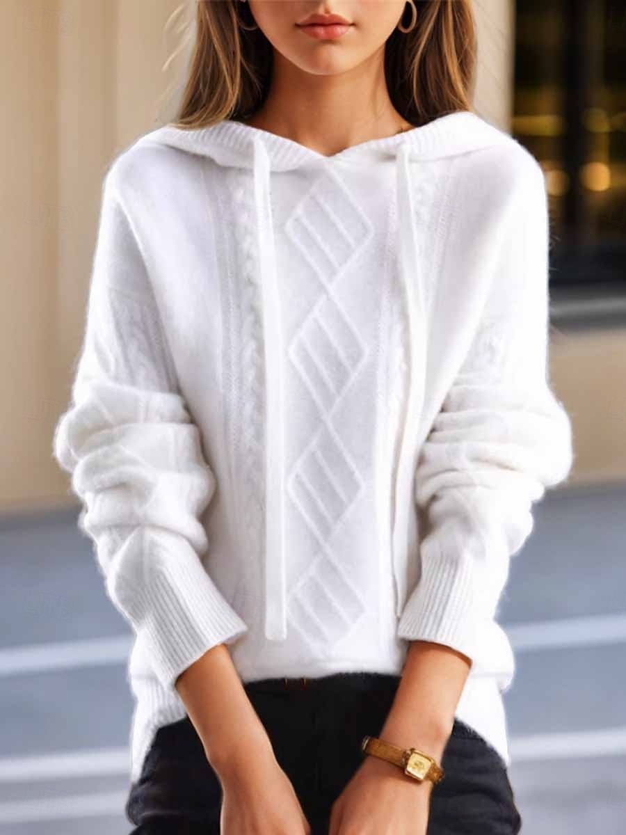 Women's Sweater Casual Soft Pure Color Ribbed Hooded Knitted Long Sleeve Regular Tops Knit Outdoor Daily Weekend White Navy Blue Fall Winter 2025 - $47.99 –P4