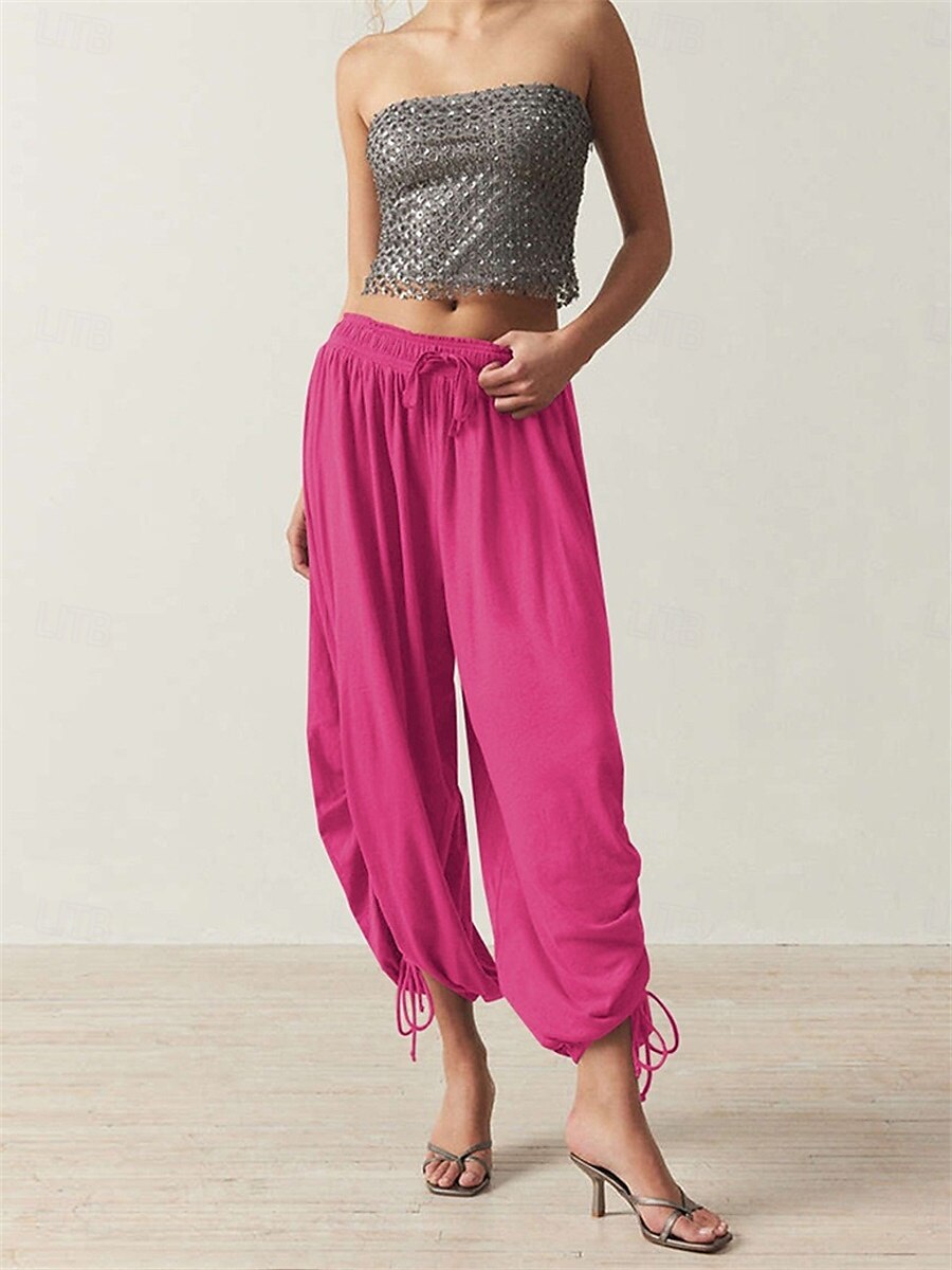 Women's Slacks Bloomers Fashion Streetwear Full Length Medium Waist Plain Drawstring Comfort Outdoor Stretchy Vacation Street Daily Black Army Green Rose Red Spring Fall Loose Fit 2025 - $27.99 –P3