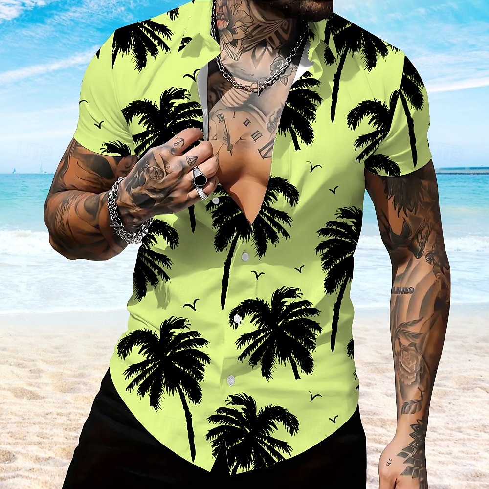 Férfi Kókuszpálma Alkalmi ing Hawaii ing Aloha ing Rövid ujjú Hawaii Üdülő Vakáció Hétköznapi Fehér Medence Bíbor Lóhere 2025 - $24.99 –P5