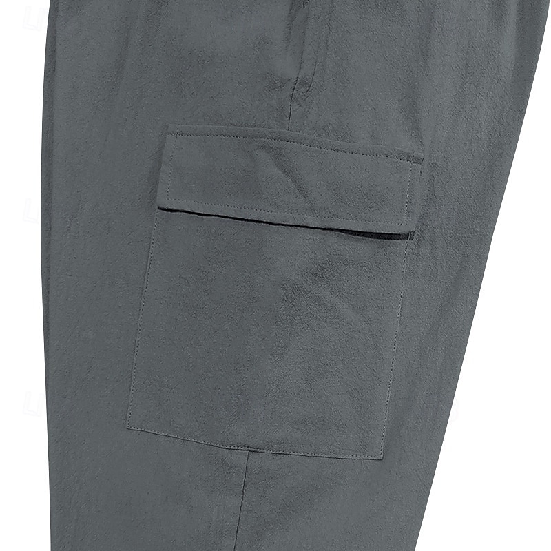 Herr Linne Byxor Cargo joggare Långbyxor Sommarbyxor Snörning Elastisk midja Flera fickor Slät Komfort Andningsfunktion Fullängd Utomhus Ledigt Dagligen Mode Klassisk Stil Svart Vit 2025 - $25.99 –P6