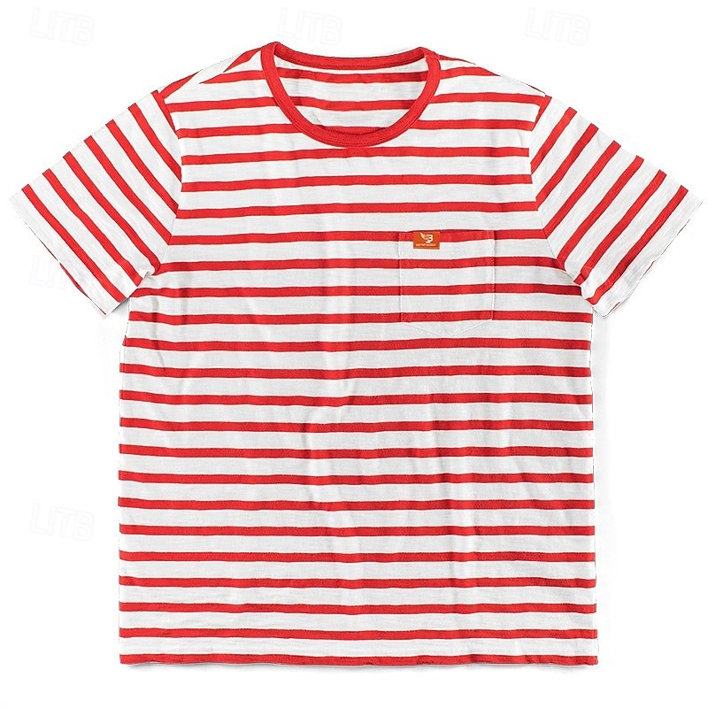 Hombre Camiseta Camiseta superior Mangas cortas Cuello Barco Verano A Rayas Moda Design Básico Bolsillo delantero Vacaciones Calle Noche Rojo Camiseta superior para hombre 2026 - $17.99 –P5