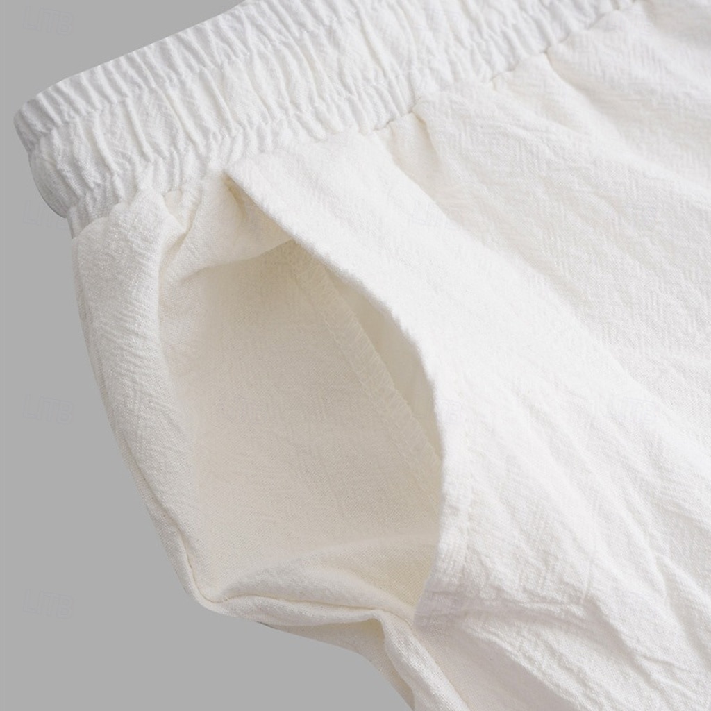 Homens Calças de linho Calças Calça verão Cintura elástica Perna reta Ascensão alta Côr Sólida Conforto Respirável Comprimento total Casa Simples Casual Preto Branco Sem Elasticidade de 2025 por $23.99 –P5