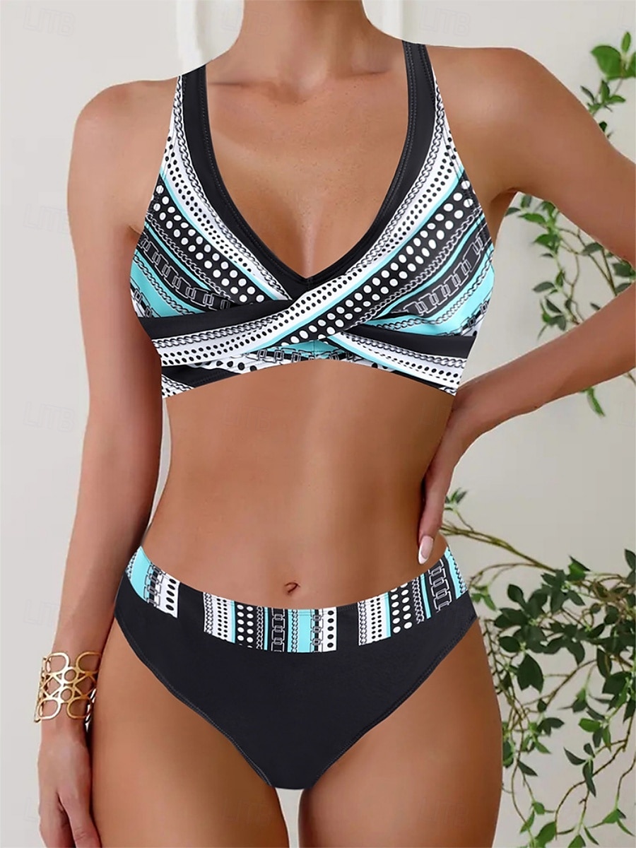Damen Badeanzug Bikinis 2 Stück Cheeky-Bikinihose Bademode Rückenfrei Schlank Urlaub Strandbekleidung Farbblock V Ausschnitt Ärmellos Badeanzüge 2025 - $26.99 –P1