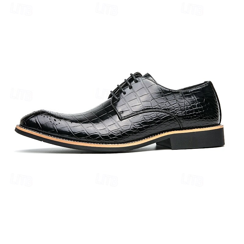 Sapatos oxford masculinos de couro sintético com padrão de crocodilo preto - calçados formais clássicos com cadarço para negócios e ocasiões especiais de 2025 por $46.99 –P4