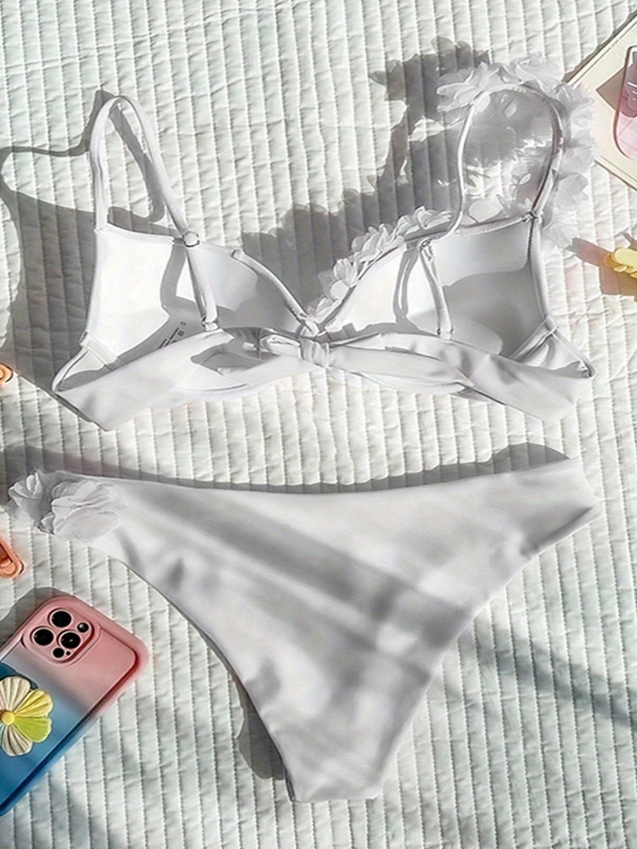 Dam Badkläder Bikini 2 st Kaxig Baddräkt Öppen rygg Smal Blommor i 3D Semester Standkläder Ensfärgat V-hals Ärmlös Baddräkter 2025 - $34.99 –P2