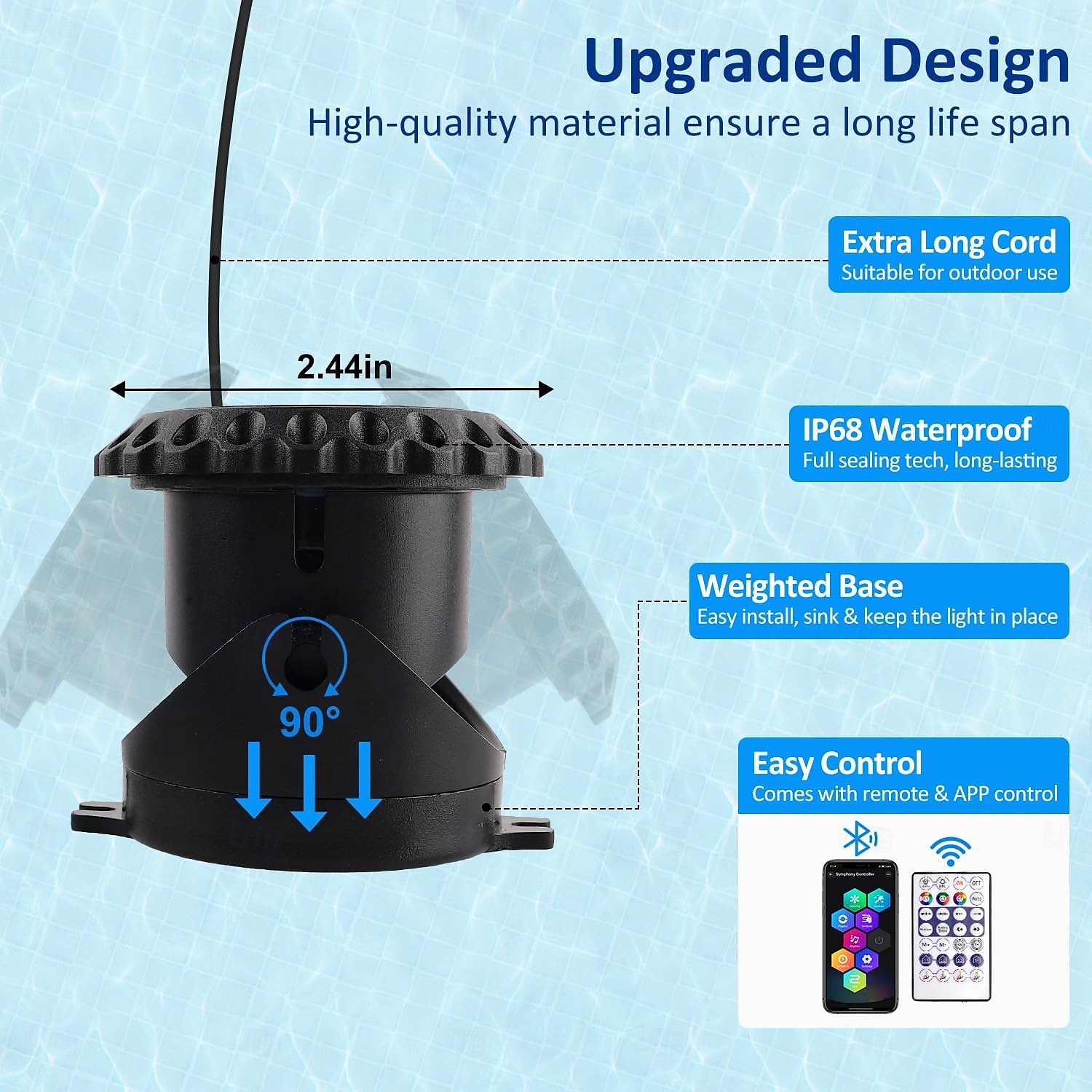 2025年 1個 6ヘッド RGB 水中ライト - リモート & Bluetooth アプリ制御 LED プールライト、RGB カラー変更、IP68 防水、プール、水槽、噴水用、米国プラグ  コレクション – $97.99 –P6